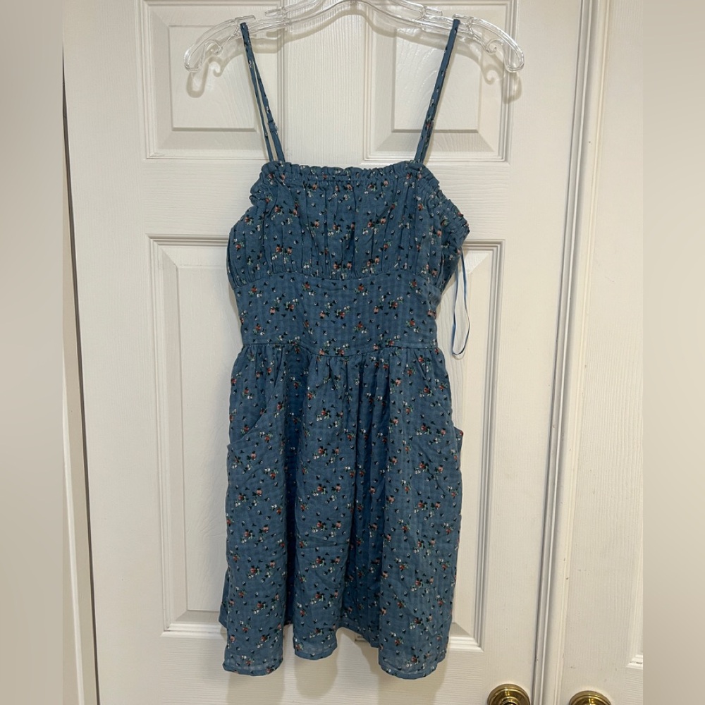 Women’s Cotton Blend Floral Adjustable Strap Smocked Back Babydoll Mini Dress S